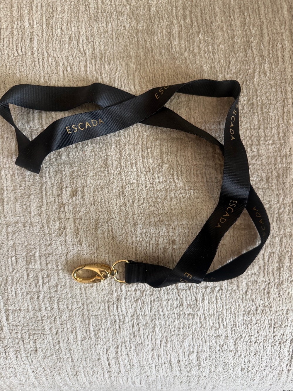 Escada Black Logo Ribbon Lanyard with Gold Clip